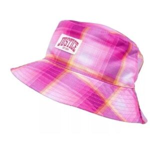 Justice Vibrant Pink Plaid Bucket Hat